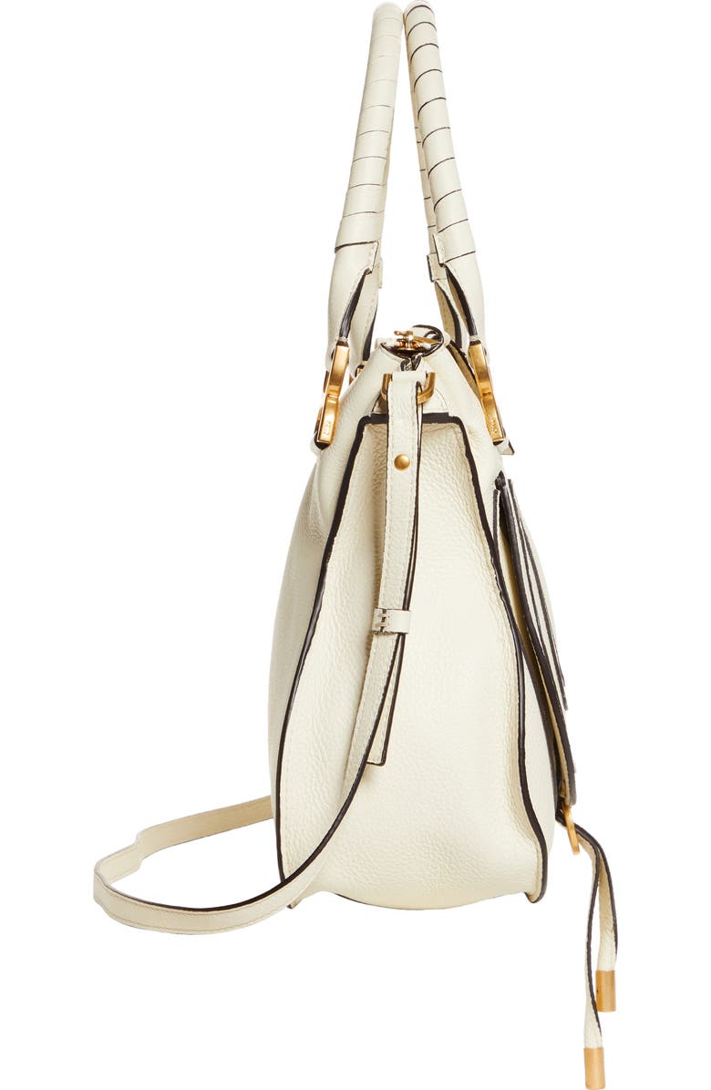 Chloé Medium Marcie Calfskin Leather Satchel, Alternate, color, Natural White