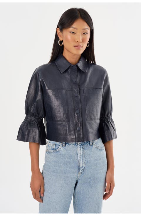 CAROLINA | Leather Ruffle Sleeve Jacket