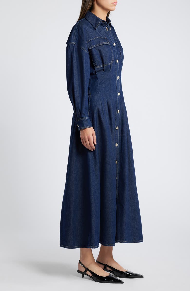 FRAME Nipped Long Sleeve Twill Maxi Dress, Alternate, color, Rinse