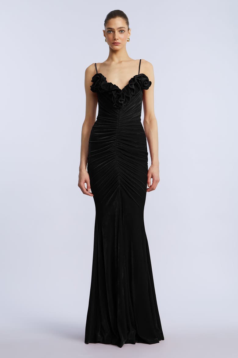 Ruffle Velvet Gown, Main, color, Black