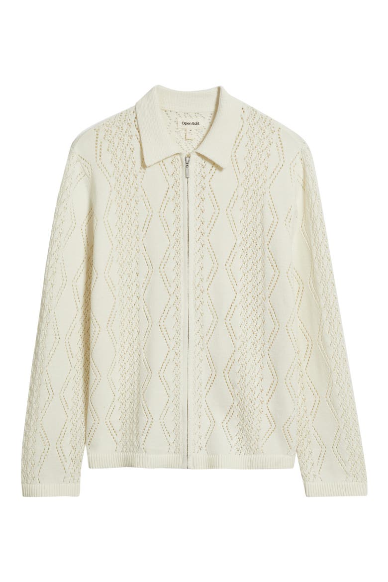 Cotton Pointelle Zip Cardigan, Alternate, color, IVORY EGRET