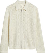 Open Edit Cotton Pointelle Zip Cardigan