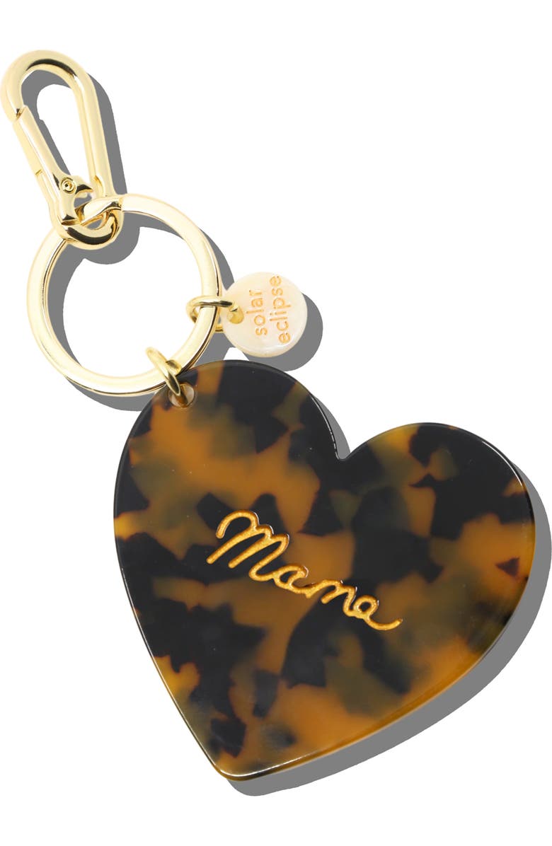 Solar Eclipse Mama Heart Hand Painted Key Chain Bag Charm, Main, color, Brown