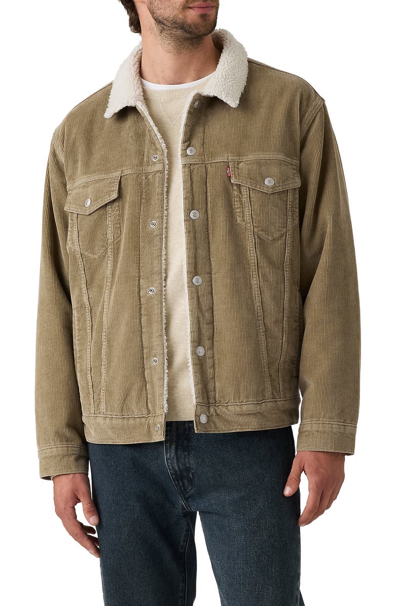 Levi's<sup>®</sup> Relaxed Fit Faux Shearling Lined Trucker Jacket, Main, color, Timber Wolf