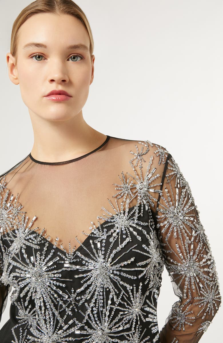 Marina Rinaldi Polka Embroidered Tulle Long Sleeve Gown, Alternate, color, 