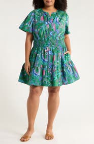 SUGARLIPS Vesper Geo Aylin Smocked Waist Cotton Minidress