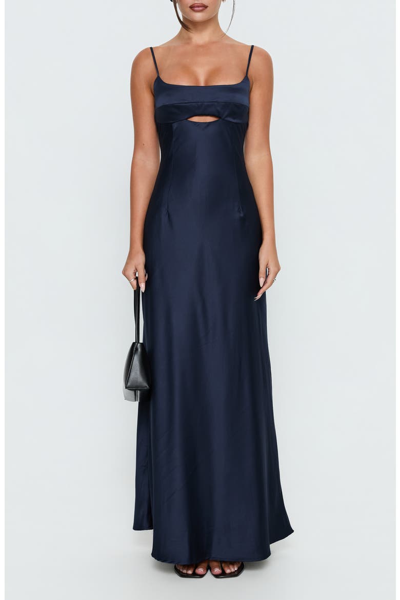 Powell Sleeveless Satin Gown, Main, color, NAVY