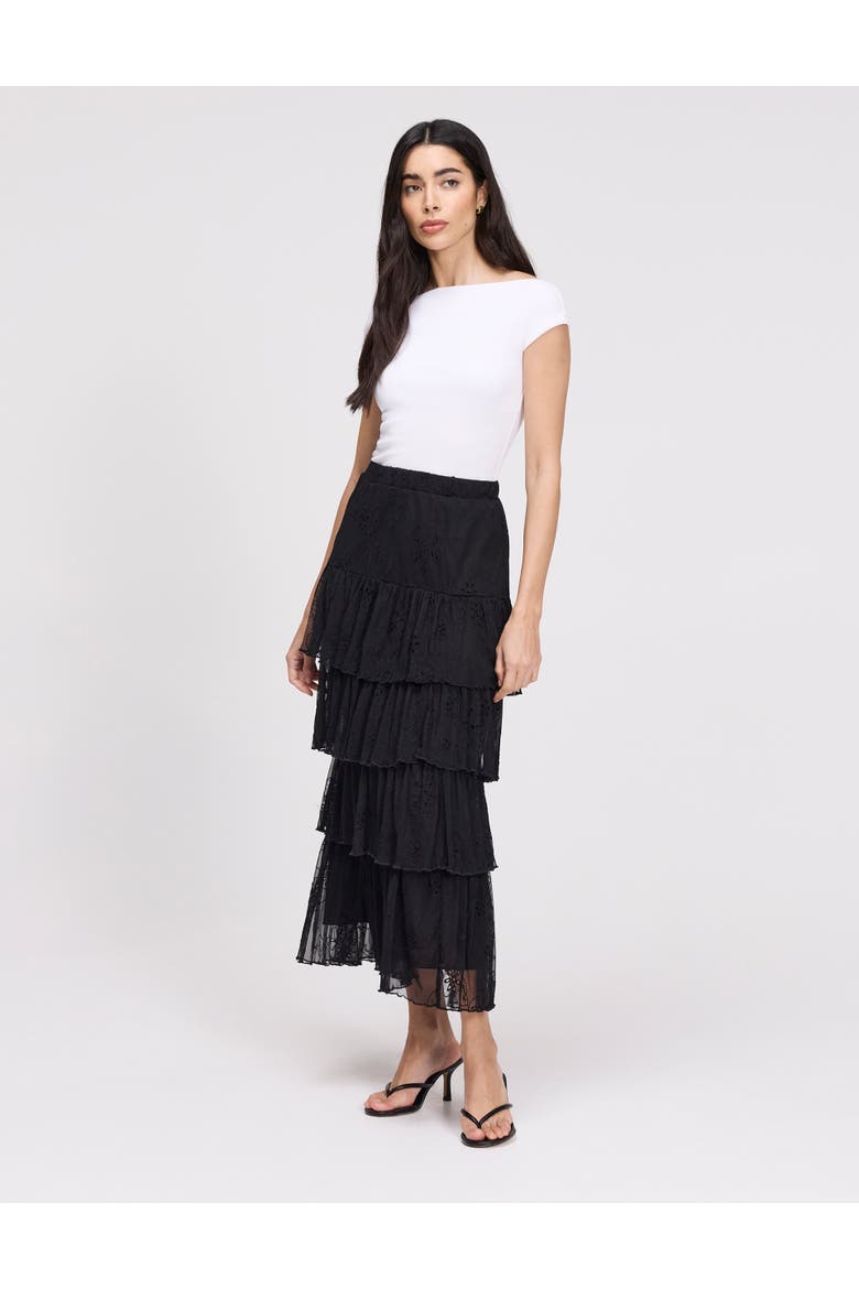 Elisa Mesh Midi Tiered Skirt, Alternate, color, Black
