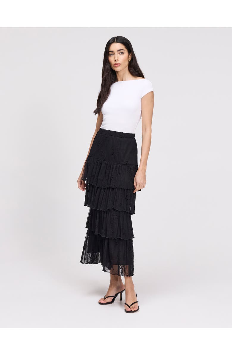 Finery London Elisa Mesh Midi Tiered Skirt, Alternate, color, Black