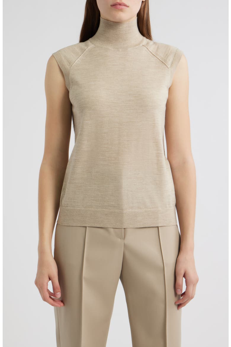 Fipini Turtleneck Sleeveless Virgin Wool Sweater, Main, color, LT BGE