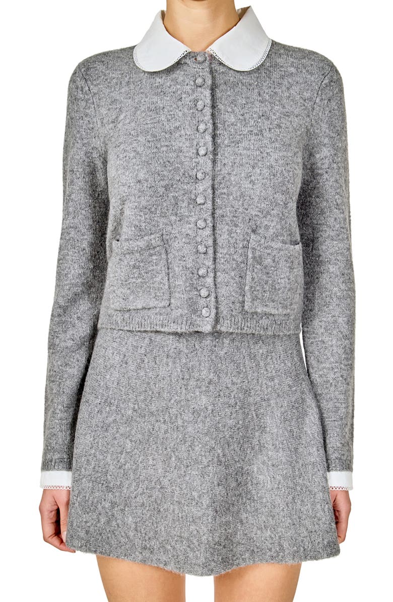 Endless Rose Peter Pan Collar Cardigan, Main, color, Grey