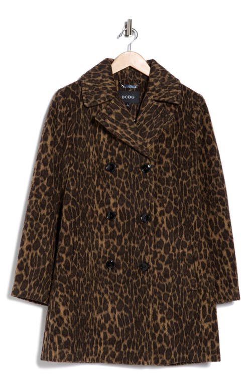 Bcbgeneration Missy Leopard Double Breasted Coat In Brown