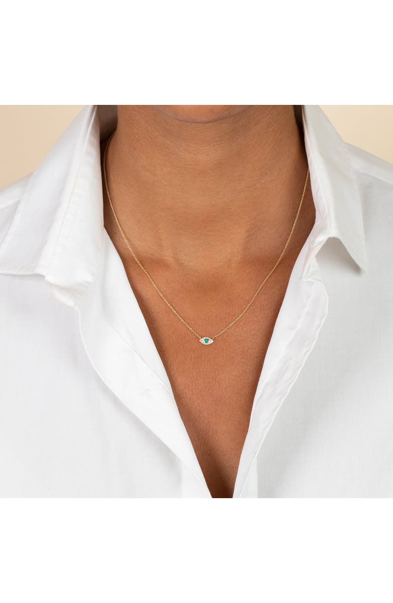 BY ADINA EDEN Diamond Pave X Turquoise Evil Eye Necklace 14K, Alternate, color, Turquoise