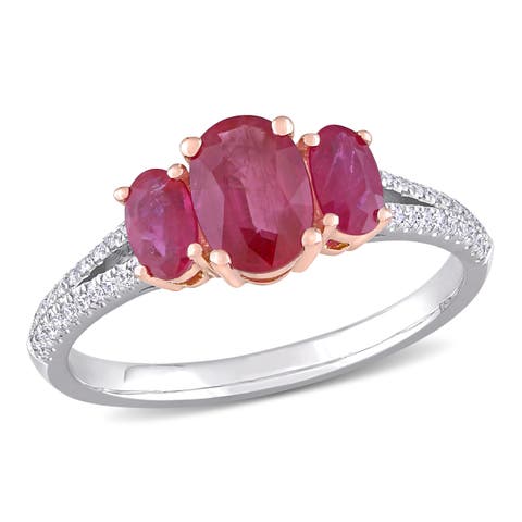 Ruby & Diamond 3-Stone Ring 14k