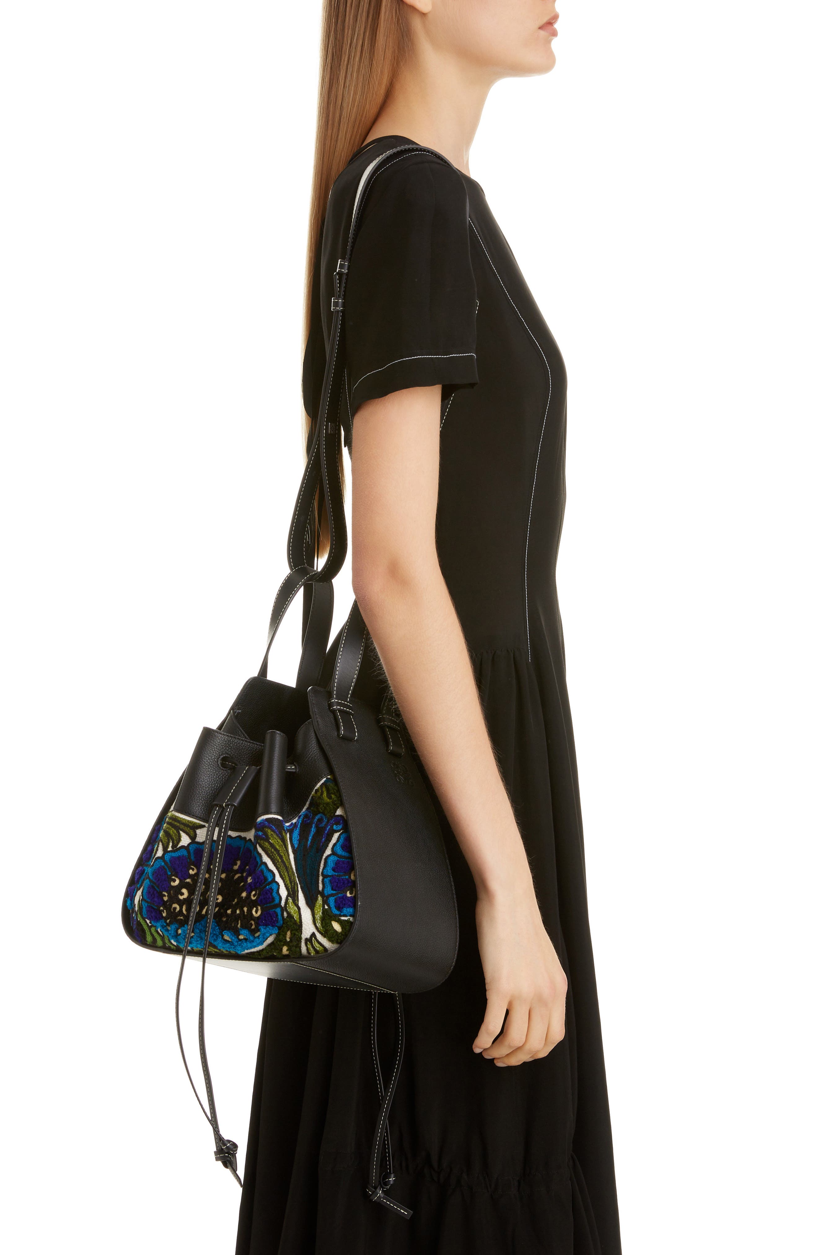 Loewe Small Hammock Floral Leather Hobo Bag, Alternate, color, 