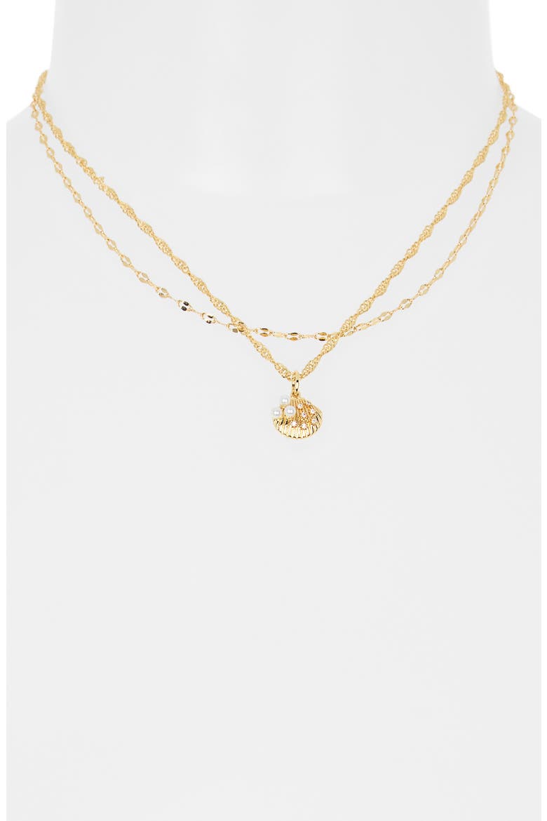 Set of 2 Clam Shell Pendant Necklaces, Alternate, color, CLEAR- WHITE- GOLD