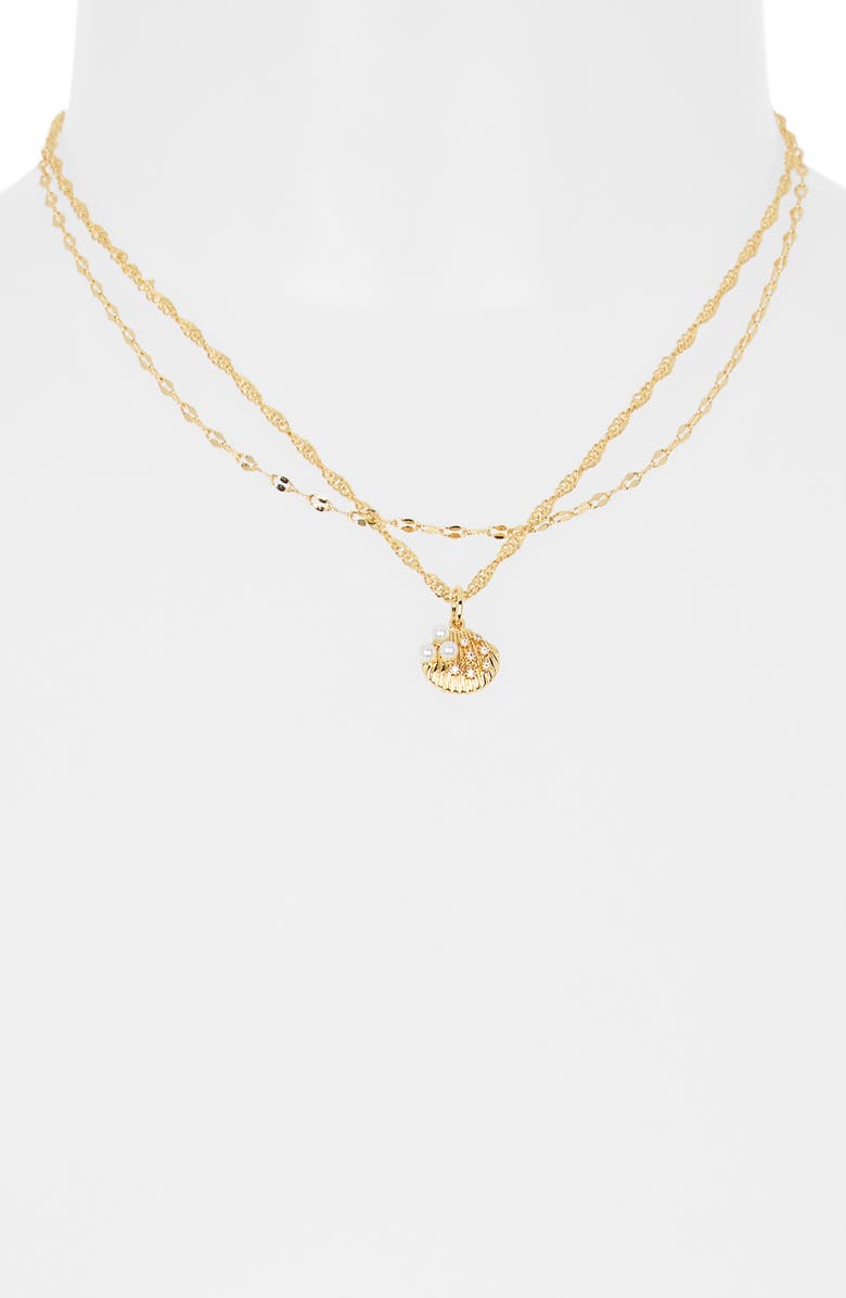 Leith Set of 2 Clam Shell Pendant Necklaces, Alternate, color, Clear- White- Gold