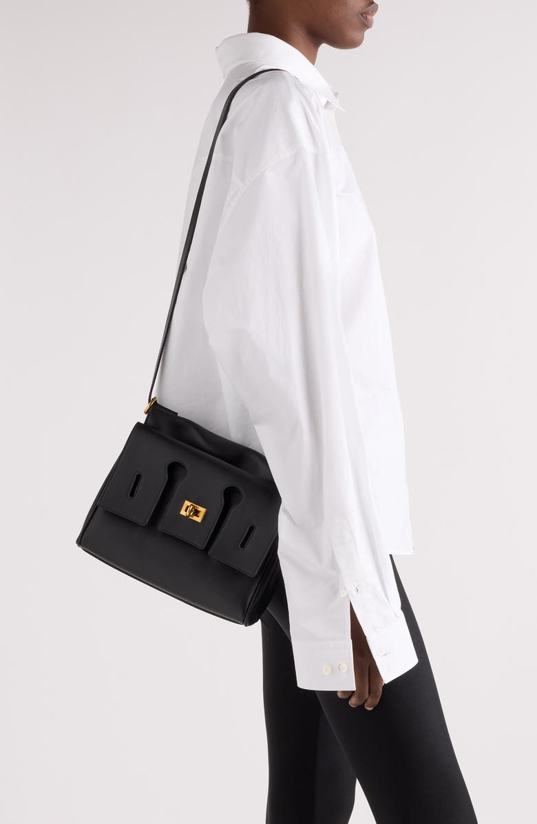 Balenciaga Bel Air Flap Leather Crossbody Bag, Alternate, color, Black