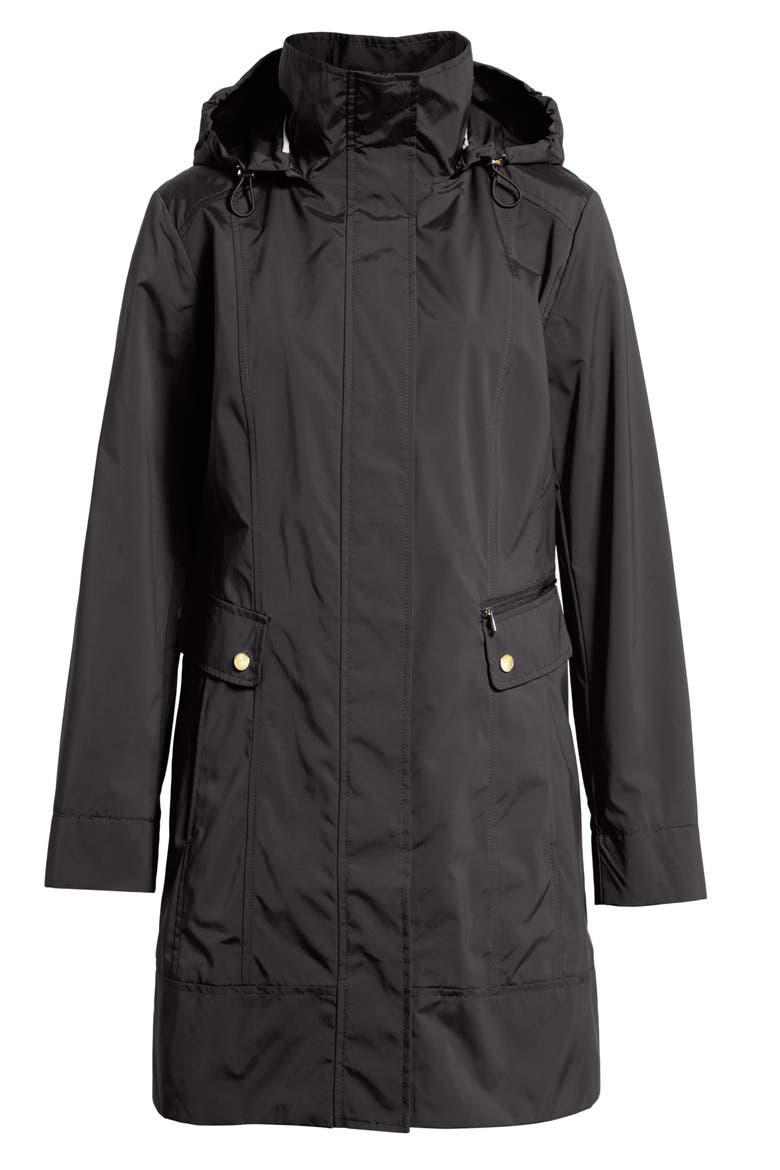 Back Bow Packable Hooded Raincoat, Alternate, color, BLACK