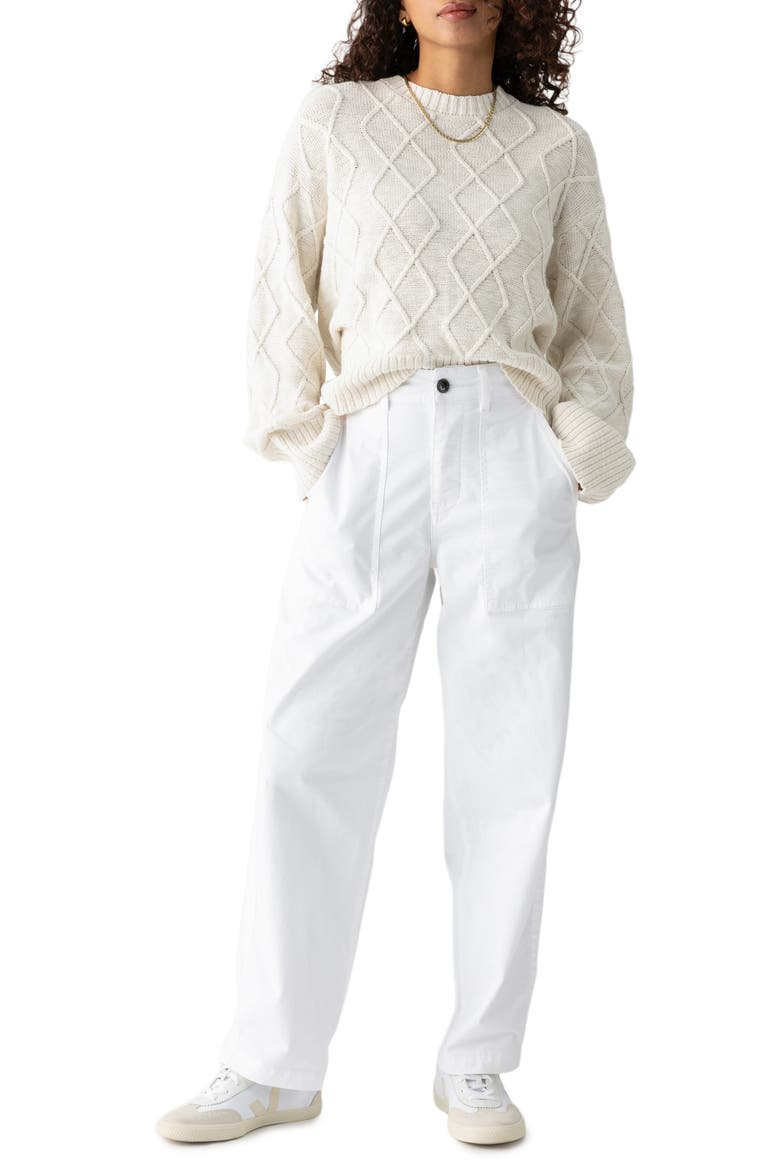 Coastal Cabled Cotton Crewneck Sweater, Alternate, color, CHALK