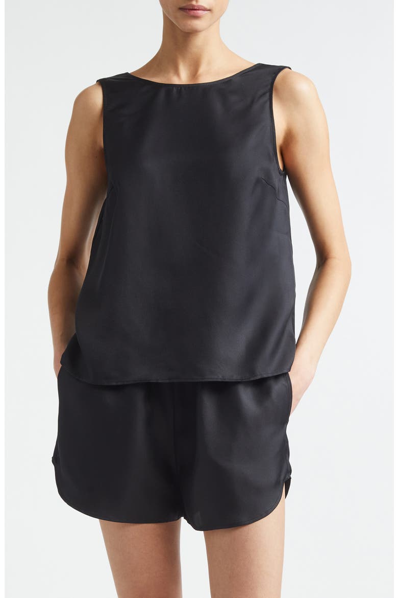 Gema Draped Open Back Silk Twill Top, Main, color, BLACK