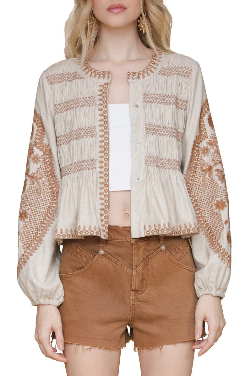 Avec Les Filles Embroidered Peplum Top, Alternate, color, Ecru-Terracota