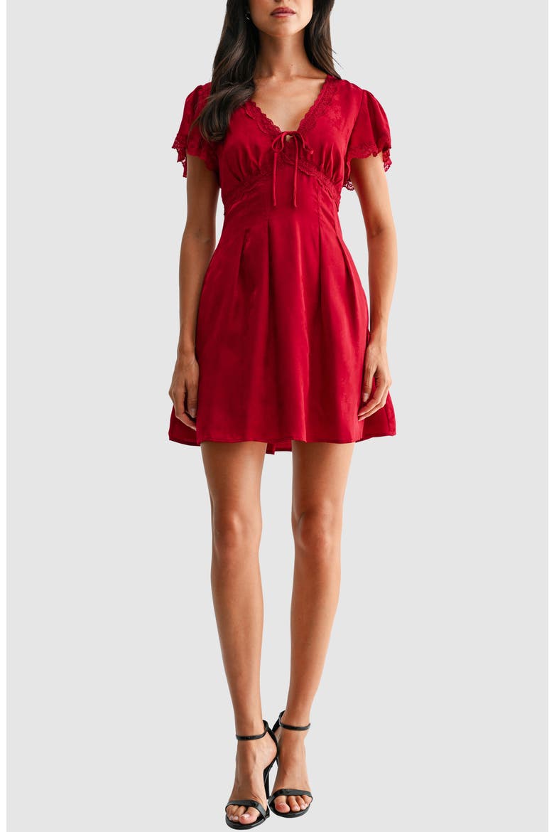Lace Inset Flare Minidress, Main, color, RED
