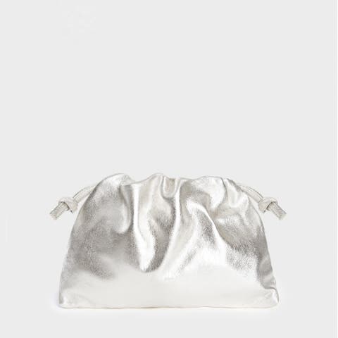 Monica Metallic Leather Drawstring Clutch
