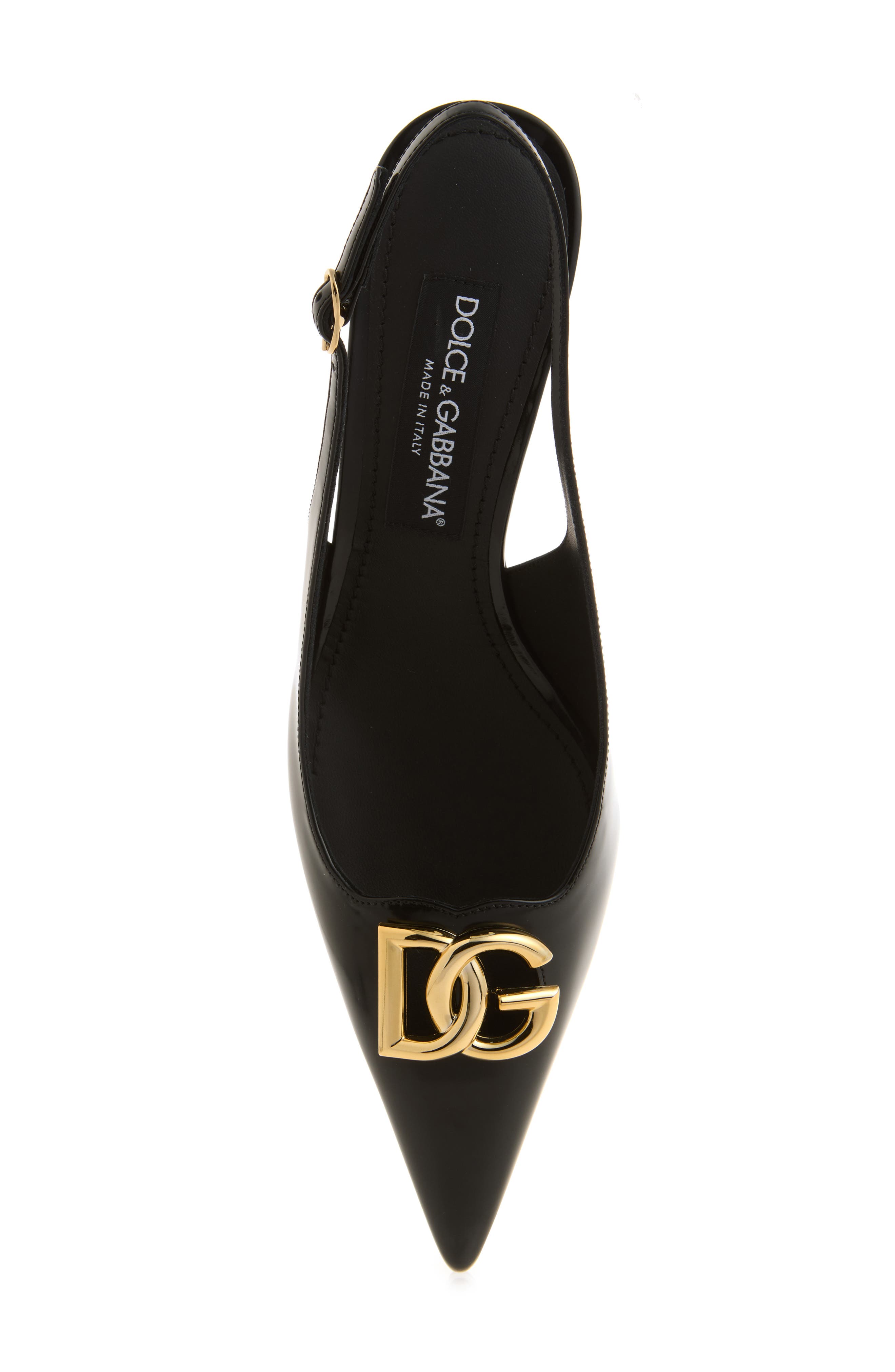 DG Logo Pointed Toe Slingback Pump, Alternate, color, BLACK