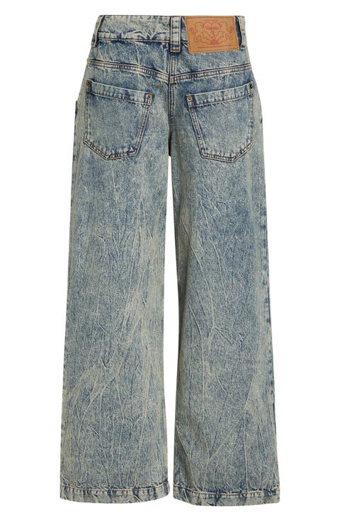 Acid Wash Backwards Wide Leg Jeans