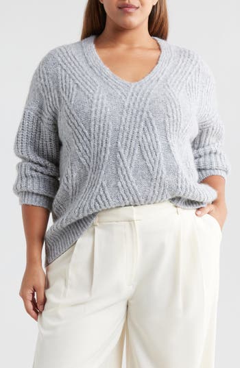 Nordstrom Alpaca Blend V-neck Sweater In Gray