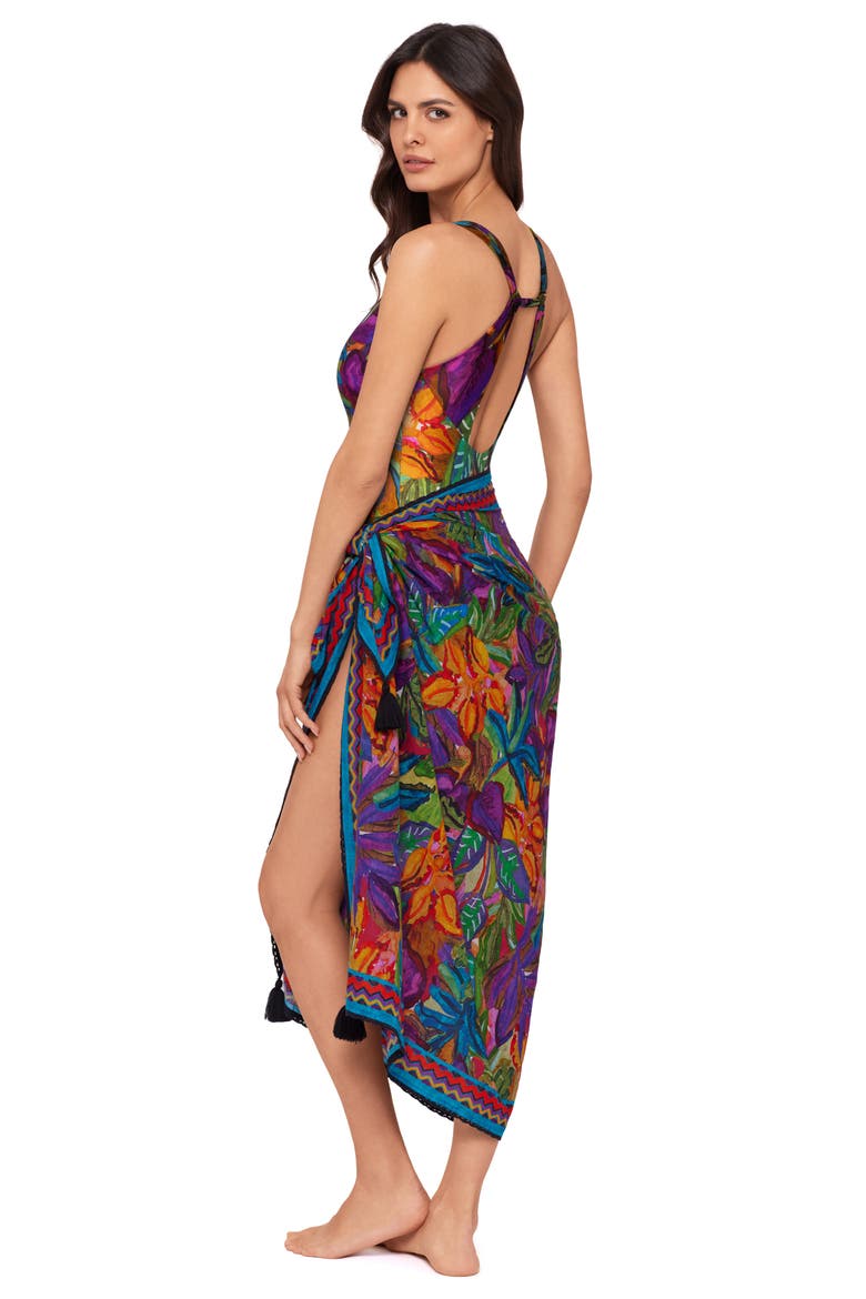 Cactus Flower Cotton Cover-Up Pareo, Alternate, color, ORANGE MULTI