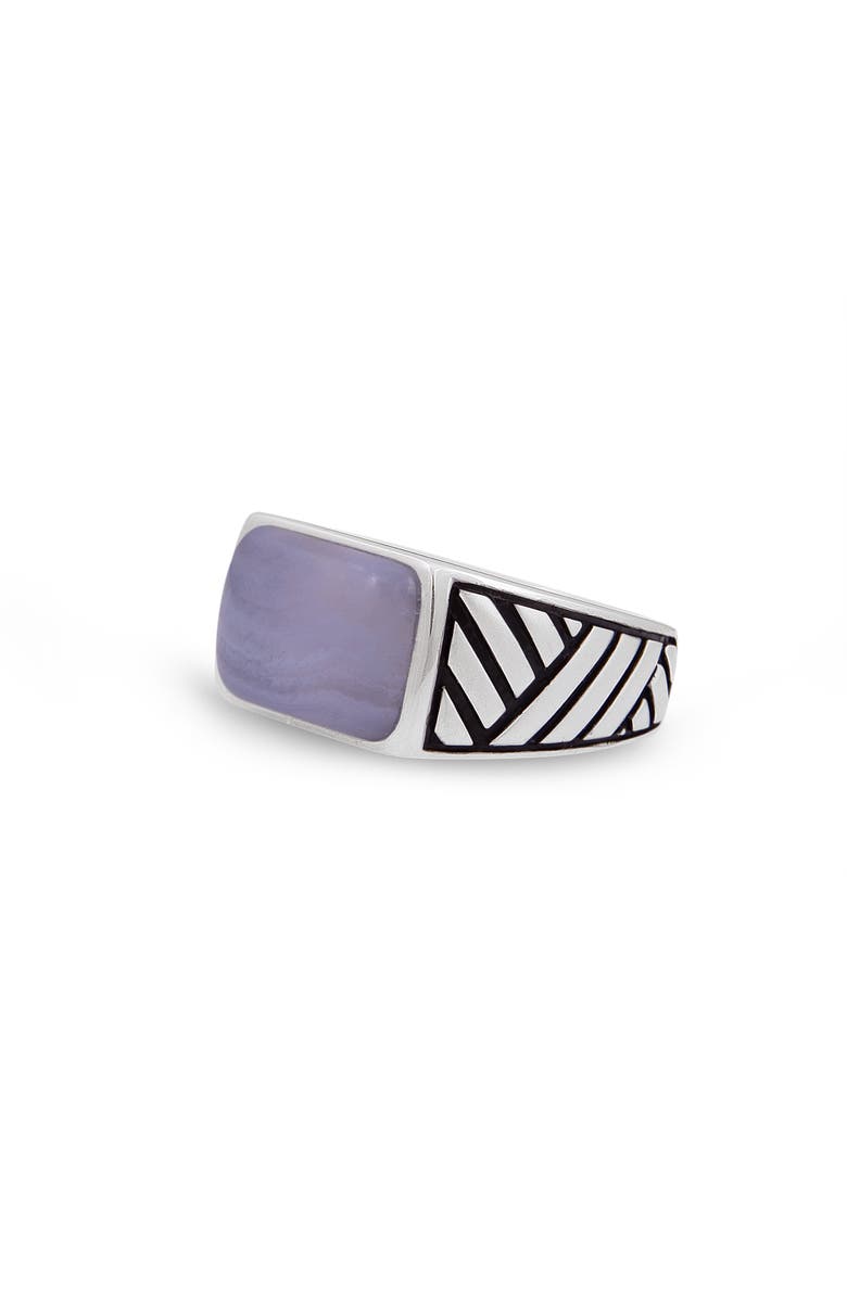 LuvMyJewelry Blue Lace Agate Sterling Silver Men Signet Ring, Alternate, color, Blue