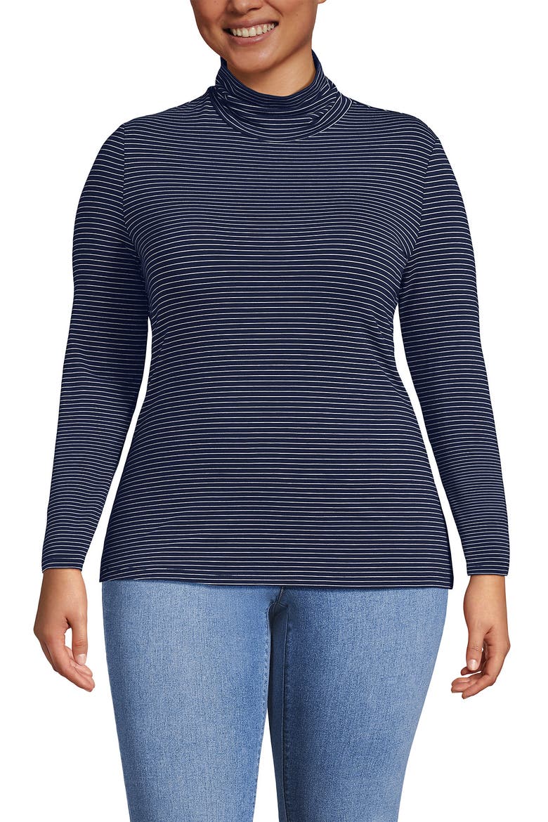 Lightweight Jersey Skimming Long Sleeve Turtleneck, Main, color, Deep Sea Navy Thin Stripe