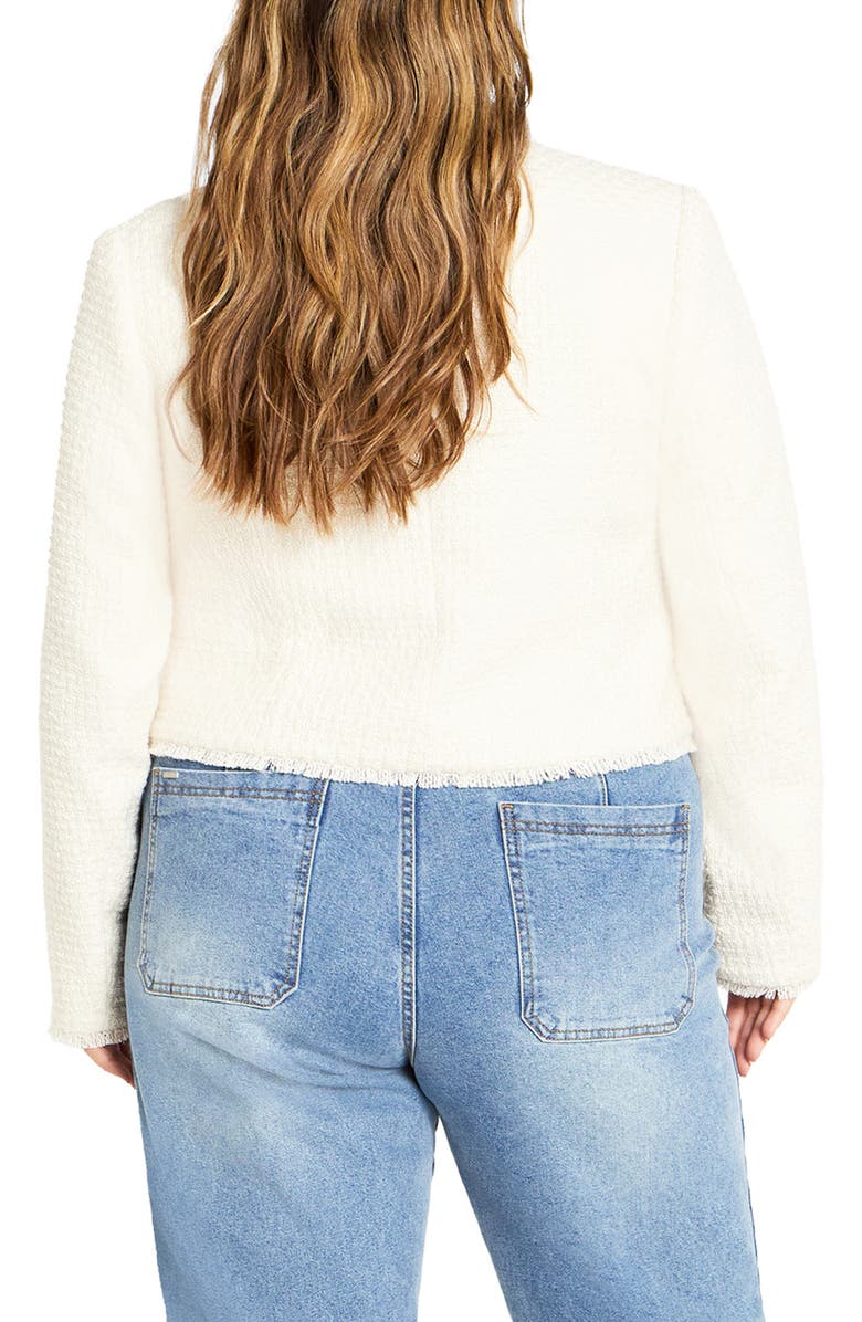 City Chic Mariah Fray Hem Tweed Jacket, Alternate, color, Ivory