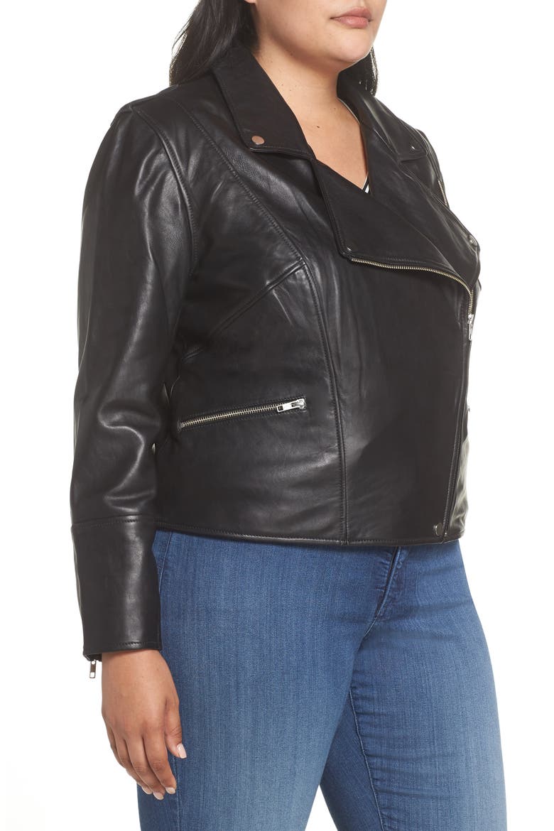 Leather Moto Jacket, Alternate, color, BLACK
