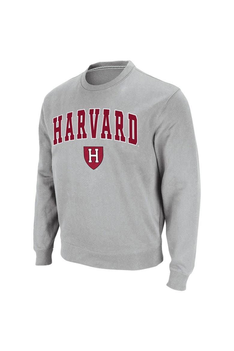 Men's Colosseum Gray Harvard Crimson Team Arch & Logo Tackle Twill Pullover Sweatshirt, Alternate, color, Gray