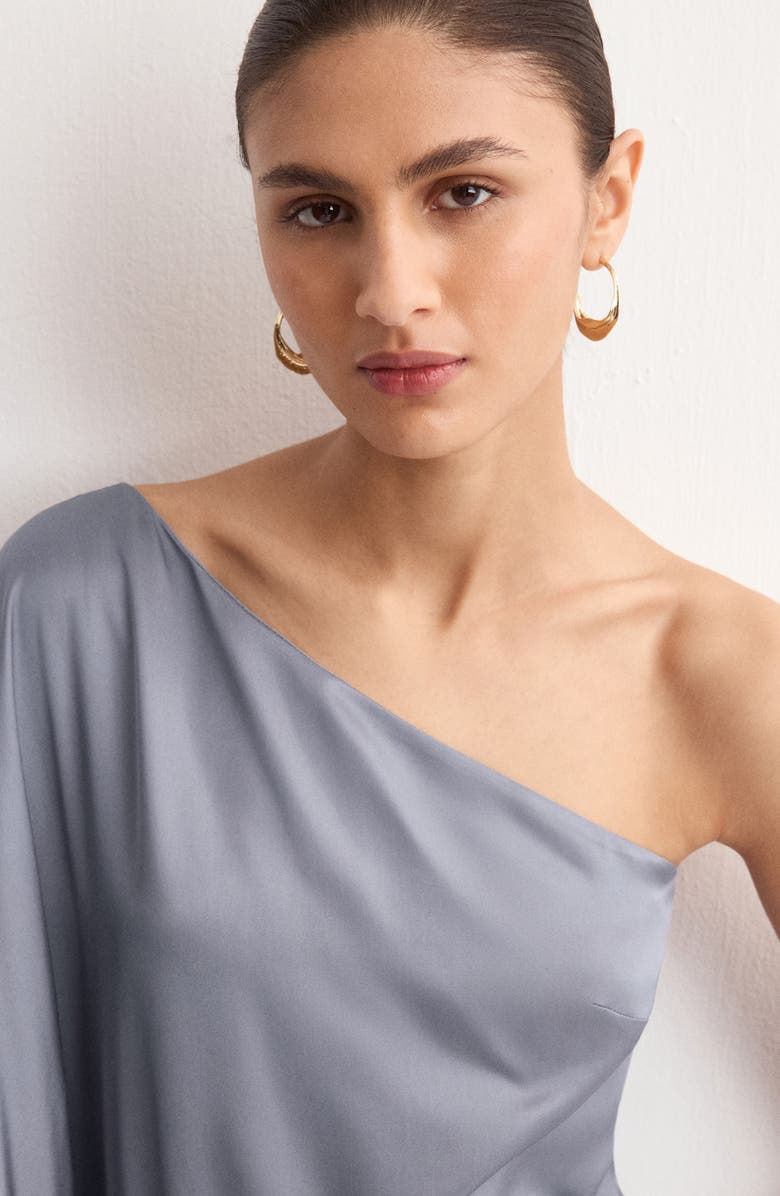 MANGO Drapey Asymmetric One-Shoulder Jumpsuit, Alternate, color, Blue