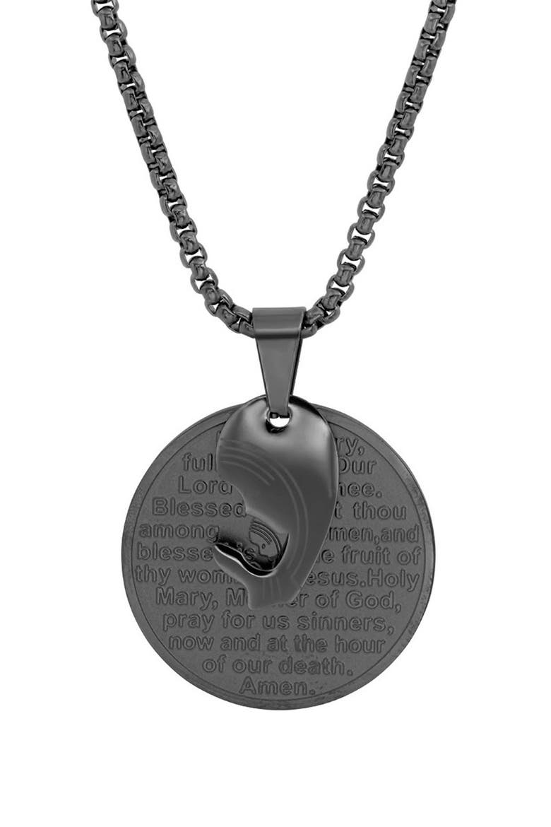 Men's Hail Mary Medallion Pendant Necklace, Main, color, BLACK
