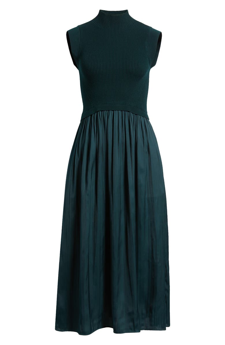 Vince Camuto Mixed Media Midi Dress, Alternate, color, Hunter