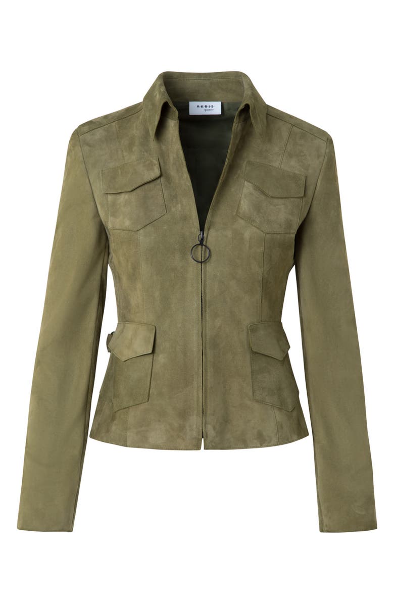 Akris punto Fitted Suede Jacket, Alternate, color, Khaki