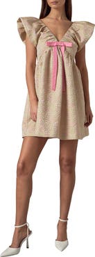 Endless Rose Bow Jacquard Babydoll Minidress