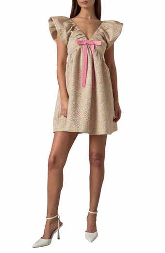 Bow Jacquard Babydoll Minidress