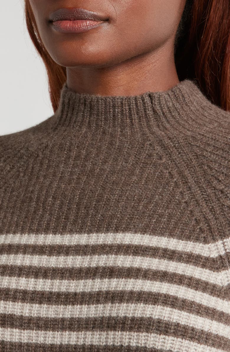 Wyeth Laura Stripe Wool & Cashmere Funnel Neck Sweater, Alternate, color, Coco/ Oatmeal