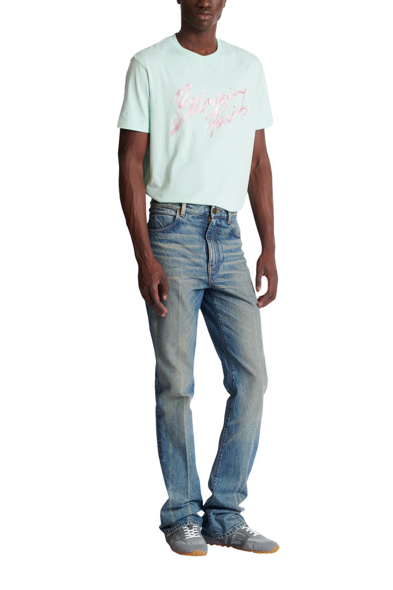 Slim straight-leg jeans in vintage denim, Alternate, color, blue