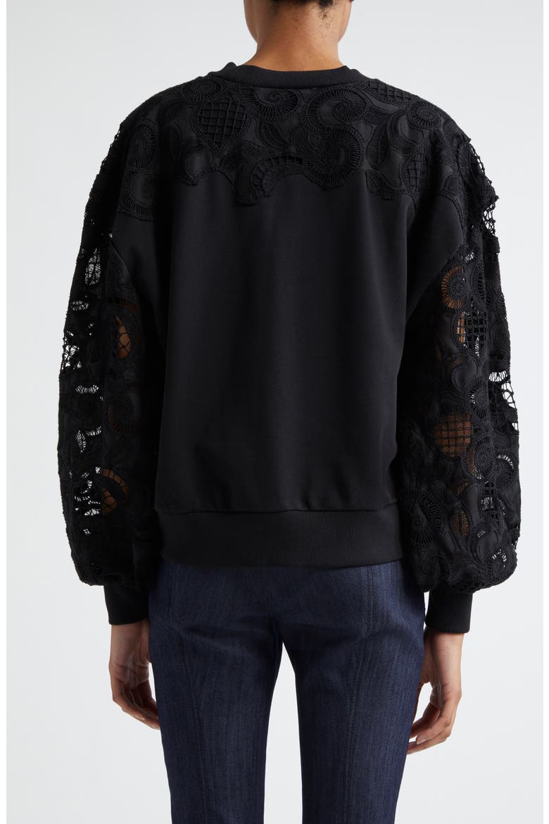 Lace Sleeve Cotton Sweatshirt, Alternate, color, BLACK