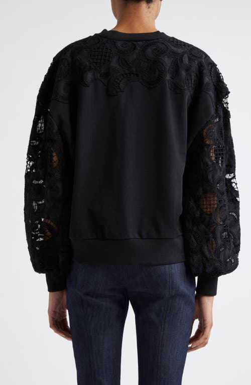 Cinq À Sept Lace Sleeve Cotton Sweatshirt In Black