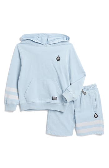 Volcom Kids' French Terry Hoodie & Shorts Set In Ice Blue