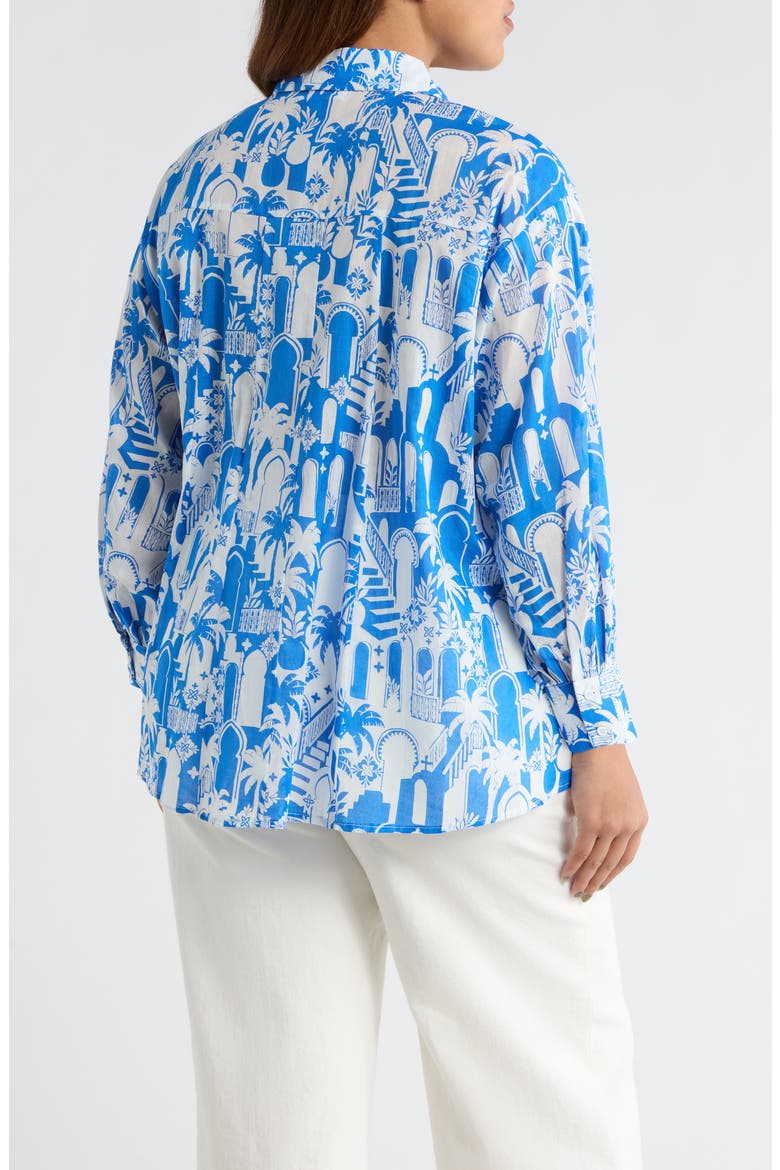 Nala Regie Print Cotton Button-Up Shirt, Alternate, color, WHITE-BLUE