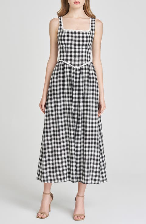 x Styled by COCO! Gracie Gingham Linen Blend Midi Dress